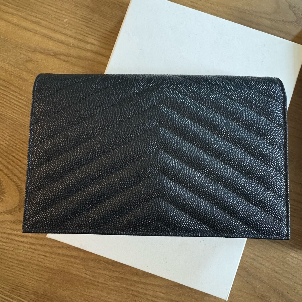 Saint Laurent Black Chevron Clutch with Gold Logo - Picture 8 of 13
